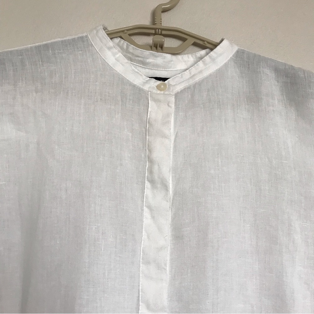 Lauren Ralph Lauren Striped Linen Tunic Top Size 2X White Band Collar Relax Fit - Picture 3 of 15